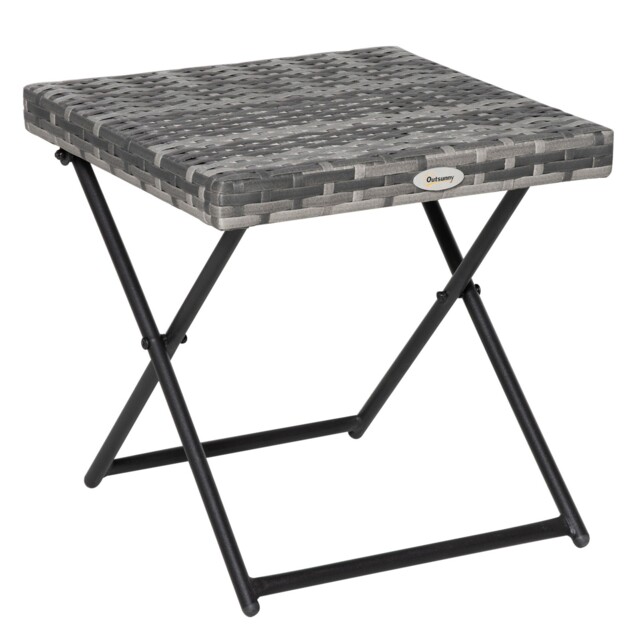 Outsunny Folding Square Rattan Coffee Table W/ Steel Frame Bistro