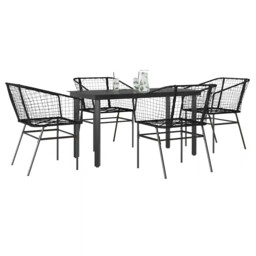 5 Piece Garden Dining Set Black Poly Rattan Glass Vidaxl