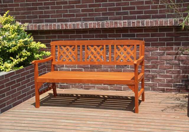 Garden Bench 146cm 3 Seater Wood Slat Chair Patio Furniture