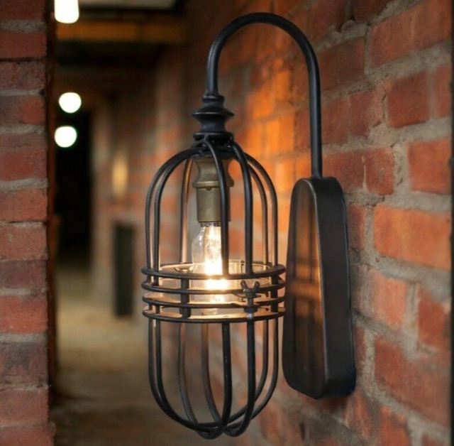Industrial Style Wall Light Black Lighting Battery Operated Vintage