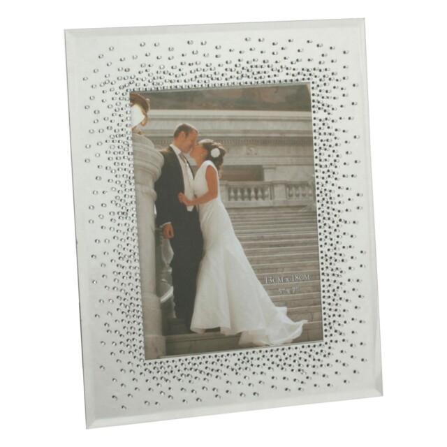 "Wedding Mirror Glass Photo Frame With Glitter Starburst Boarder - 5"" X"