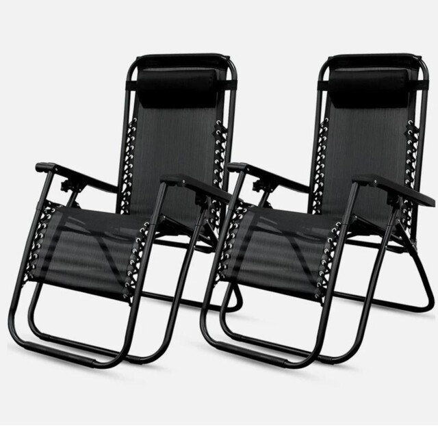 2 X Zero Gravity Chair Reclining Sun Lounger Outdoor Garden Folding