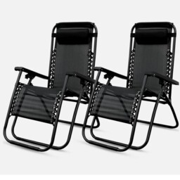 2 X Zero Gravity Chair Reclining Sun Lounger Outdoor Garden Folding