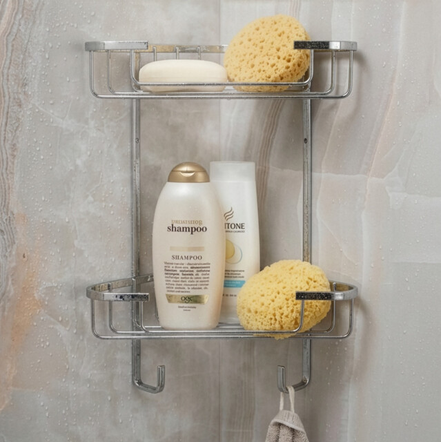 Croydex 2 Tier Corner Shelf Shower Caddy Rust Free Bathroom Storage