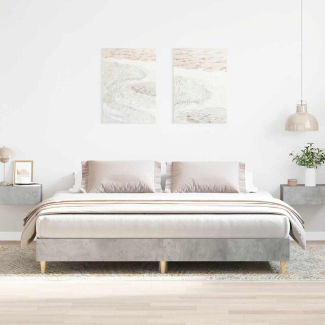Bed Frame Concrete Grey 160x200cm Engineered Wood Solid Pinewood