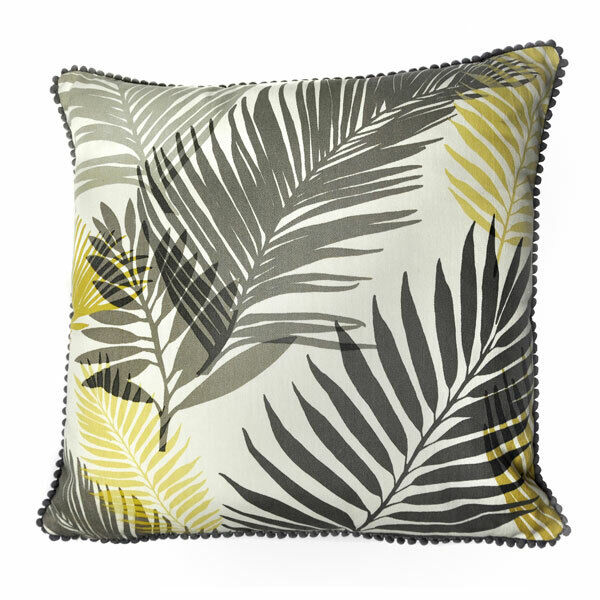 Fusion Tropical Leaf 100% Cotton Piped Cushion Cover, Ochre, 43 X 43