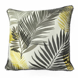 Fusion Tropical Leaf 100% Cotton Piped Cushion Cover, Ochre, 43 X 43