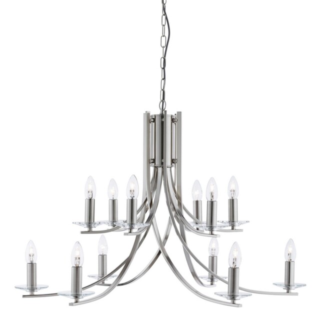 12 Lights Satin Silver Ceiling Pendant Fitting Light With Clear Glass