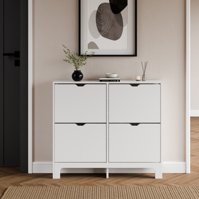 Narrow Shoe Cabinet Storage Foldable Unit 4 Drawer Hallway Bedroom