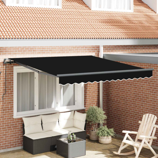 Retractable Awning Black 350 X 250 Cm Polyester & Steel Manual Garden
