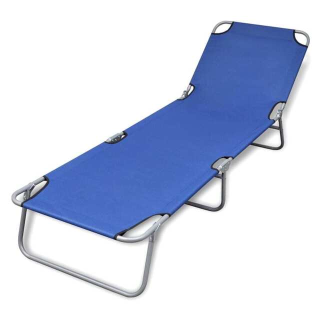 Folding Sun Lounger Powder-coated Steel Blue Vidaxl