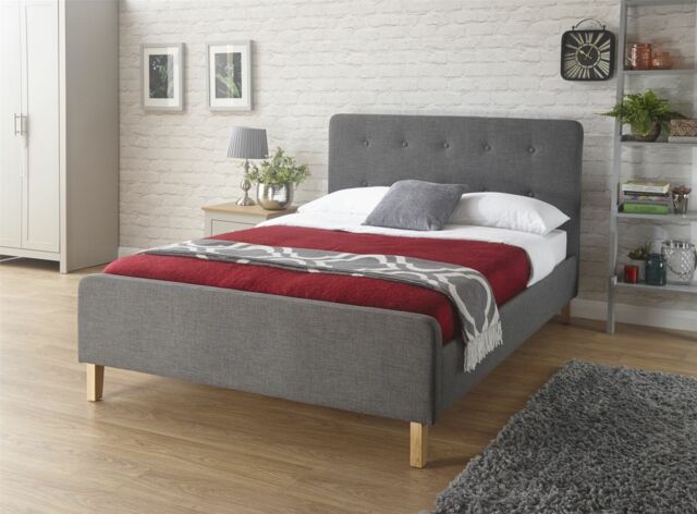 Grey Ashbourne 4ft6 Double 135cm Hopsack Fabric Bedstead