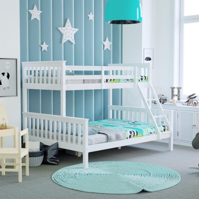 Bunk Bed Triple Sleeper Cabin Loft Bed Solid Pine Wood Kids Frame