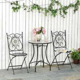 3 Pcs Mosaic Tile Garden Bistro Set Outdoor Seating W/ Table 2 Folding