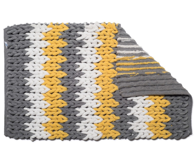 Croydex Anti-slip Bath Mat Soft Striped Grey White & Yellow Rug 80 X