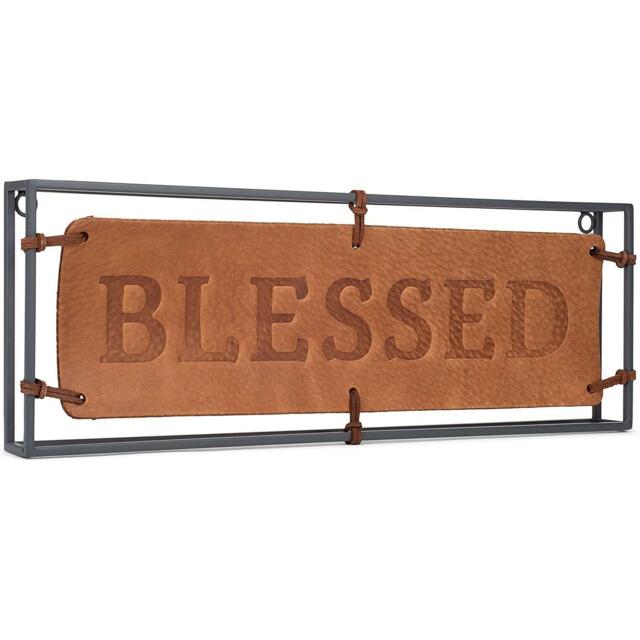 Demdaco Blessed Wall Hanging Art Genuine Leather Iron Stretched Home