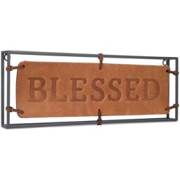 Demdaco Blessed Wall Hanging Art Genuine Leather Iron Stretched Home