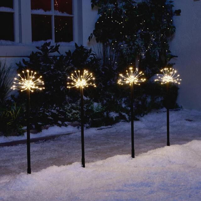 4 Pack 160 Led Chrsitmas Starburst Stake Light Warm White Garden