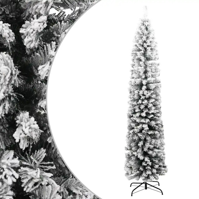 Slim Artificial Christmas Tree With Flocked Snow Green 210 Cm Pvc