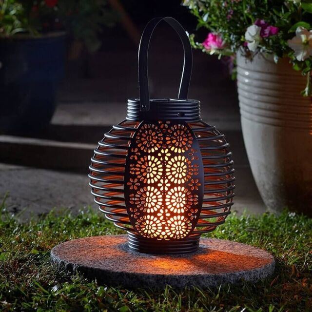Solar Led Garden Lantern Hanging Light Up Flame Effect Lamp Outdoor
