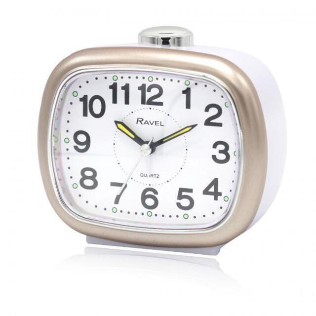 Ravel Large Sized Bedside Quartz Alarm Clock White/gold Rc045.14