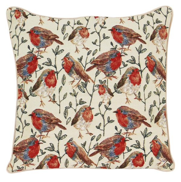 Signare Robin Cushion Cover Christmas Birds Tapestry Square Sofa Inc
