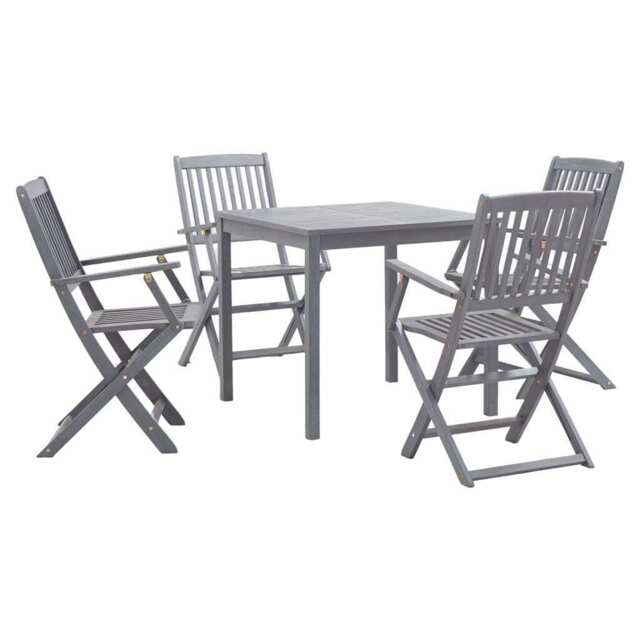 5 Piece Garden Dining Set Solid Acacia Wood Grey Vidaxl