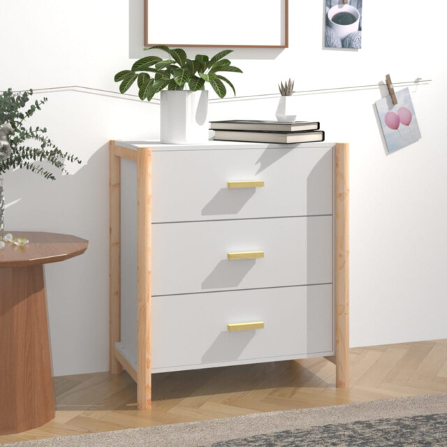Sideboard White 62 X 38 X 70 Cm Engineered Wood & Solid Pinewood