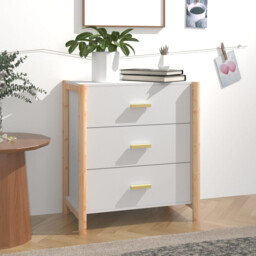 Sideboard White 62 X 38 X 70 Cm Engineered Wood & Solid Pinewood