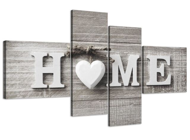 Large Shabby Chic Home Quote - Beige Canvas Wall Art Prints - Multi 4