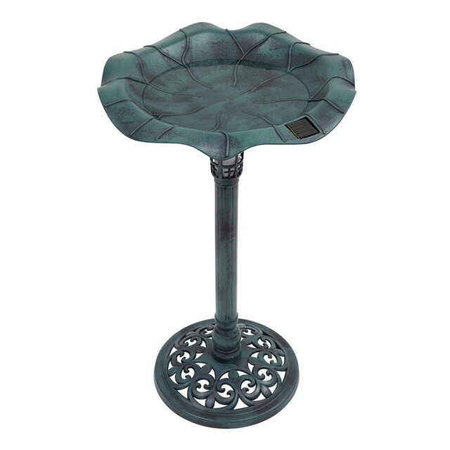 Gardenkraft 17430 Bird Bath With Solar Powered Light & Verdigris Metal
