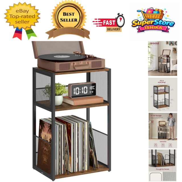 Durable Vinyl Record Stand - Rustic Brown 3-tier Table For Living Room