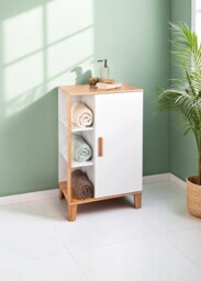 Bathroom Cabinet Vanity White Bamboo Storage Furniture Freestanding