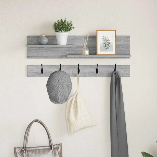 Wall-mounted Coat Rack With Shelf Grey Sonoma 90 X 15 X 36 Cm Vidaxl