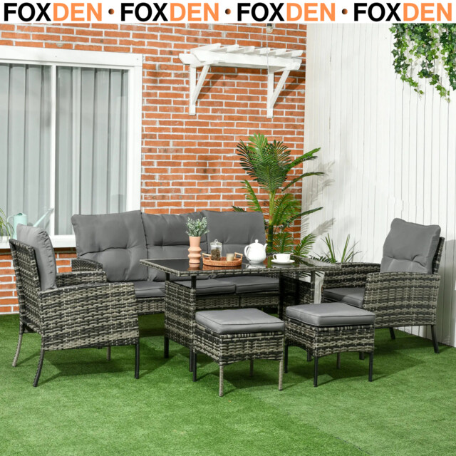 6 Piece Rattan Garden Sofa Set With 3 Seater, Armchairs And Glass