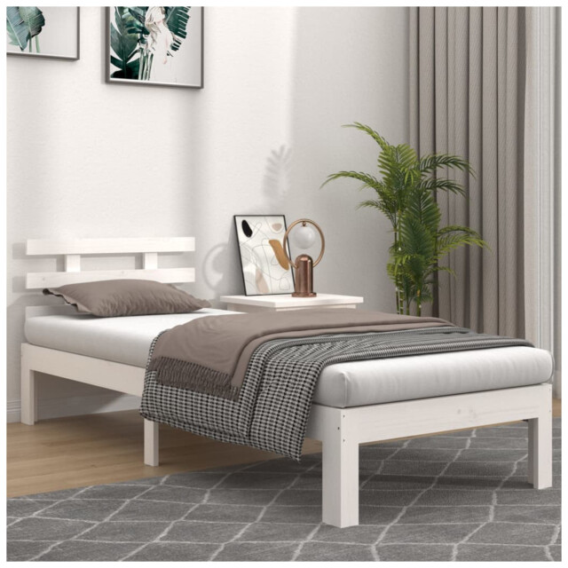 Single Bed Frame Solid Pine White 90x190cm Slatted Platform,