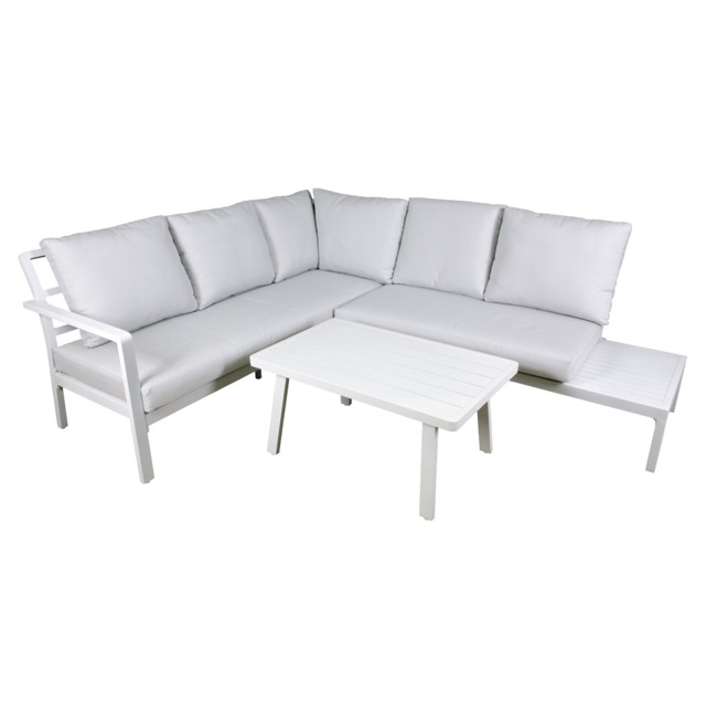 Dellonda Kyoto White 3 Piece Outdoor Garden Corner Sofa & Coffee Table