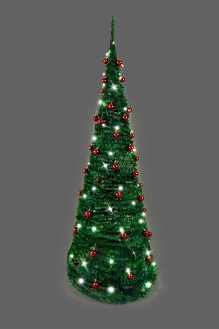 Pop Up Christmas Tree Pre Lit Decorated Baubles Led Lights Xmas