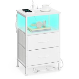 Bellah Collection Bedside Table With Charging Station Side End Table