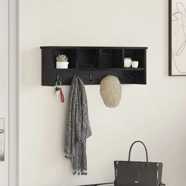 Wall-mounted Coat Rack With Shelf Black Oak 75 X 16 X 26 Cm Vidaxl