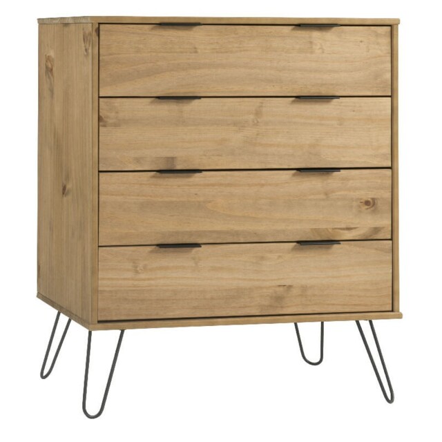 Premium Waxed Pine Chest Augusta 4 Drawer Solid Wood Rustic Finish