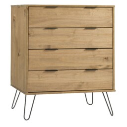 Premium Waxed Pine Chest Augusta 4 Drawer Solid Wood Rustic Finish