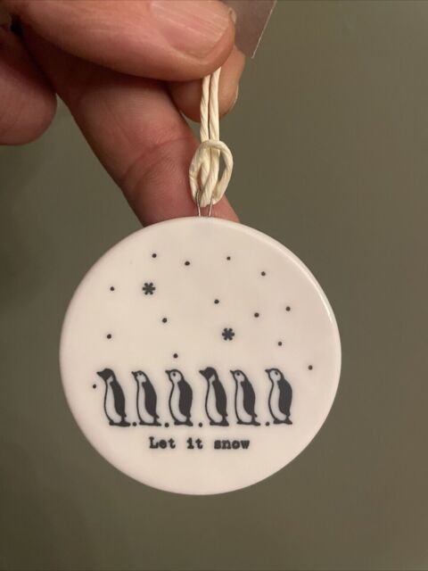 East Of India Flat Porcelain Bauble Let It Snow Penguins Christmas