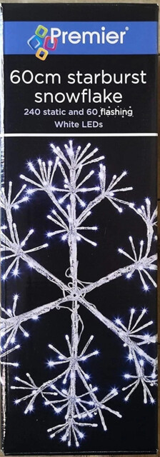 Premier Silver Starburst Snowflake With 300 White Leds Christmas Light