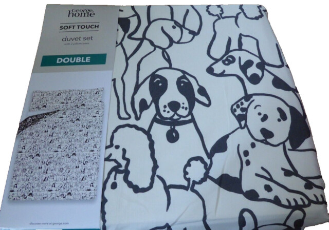 Charcoal Dogs Soft Touch Size Double Duvet Cover Set Reversible Dogs