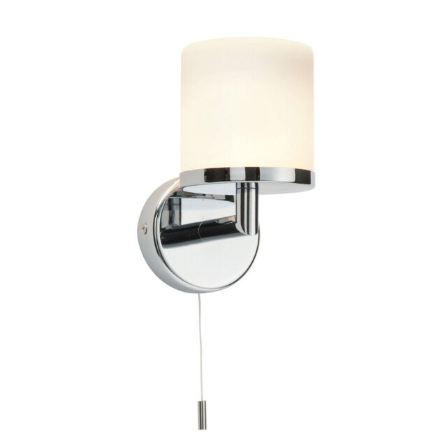 Saxby Lipco 28w G9 Bathroom Wall Light Chrome Opal Glass Pull Cord