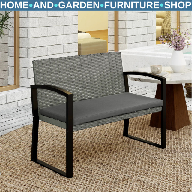2 Seater Rattan Garden Bench Outdoor Wicker Loveseat With Cushion And