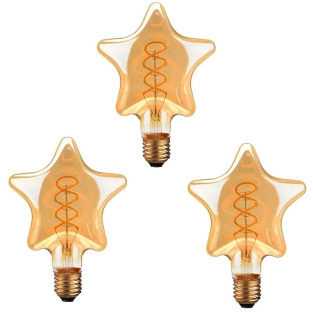 3 Pack E27 Edison Screw Amber Glass Led Bulbs Warm White Vintage Retro