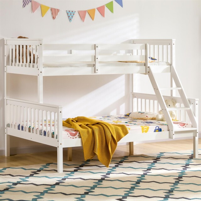Triple Sleeper Bunk Bed Solid Wood Frame Kids Childrens Double Single