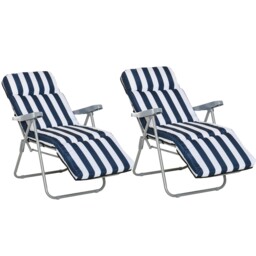 Set Of 2 Outdoor Sun Recliners Folding Garden Lounge Chairs & Cushion